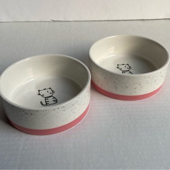 Cat Bowls Signature MEOW Peach White Ceramic Kitty Food Drink EUC 4.5” - Picture 12 of 16